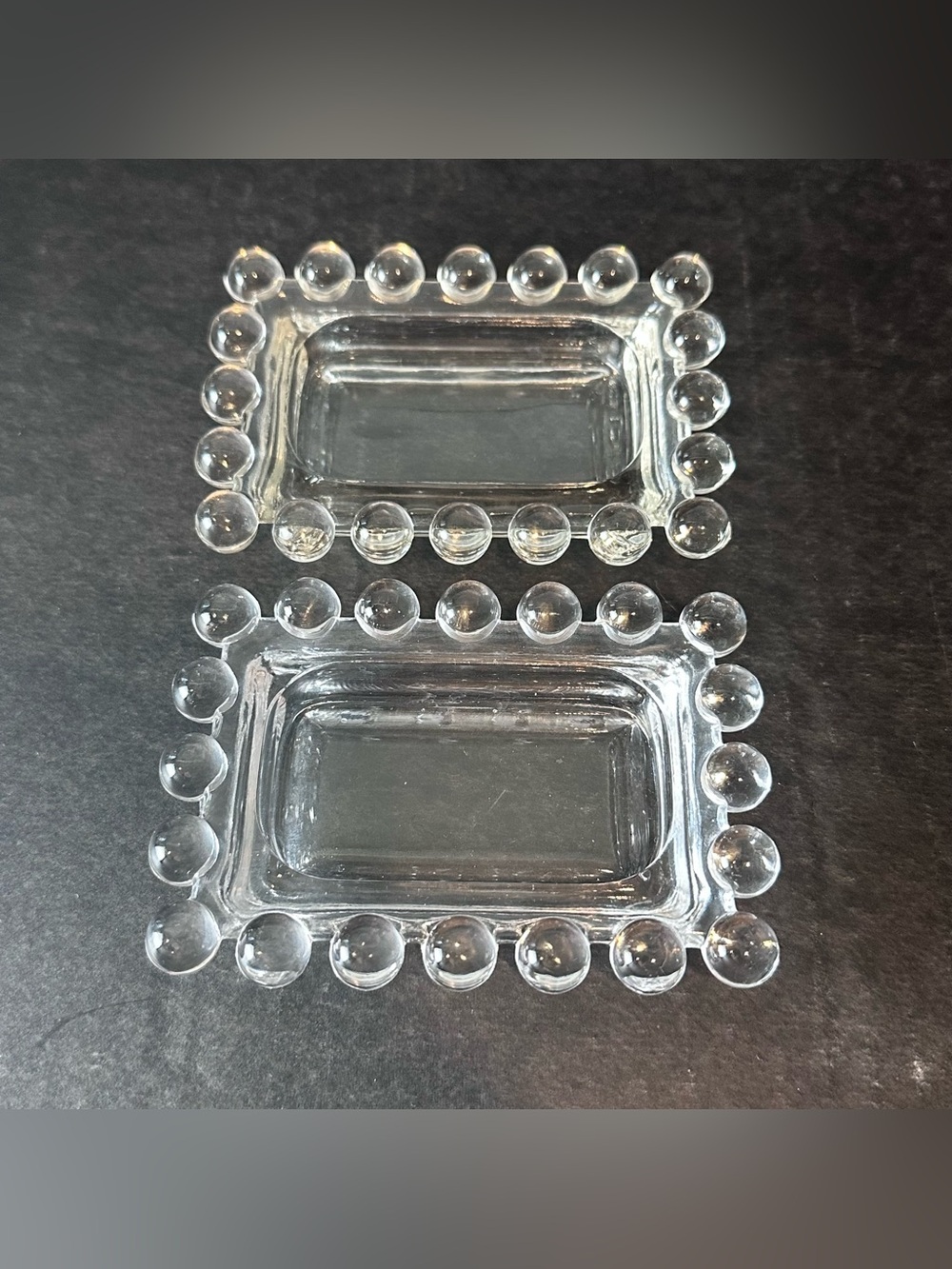 Pair Vintage Imperial Candlewick Glass Rectangular Ashtrays 4" Trinket Trays MCM